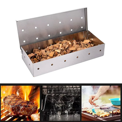BBQ Smoker Box Stainless Steel Wood Chips Smoker Box with Hinged Lid Heavy Duty BBQ Smoke Box For Charcoal Grilling YY224