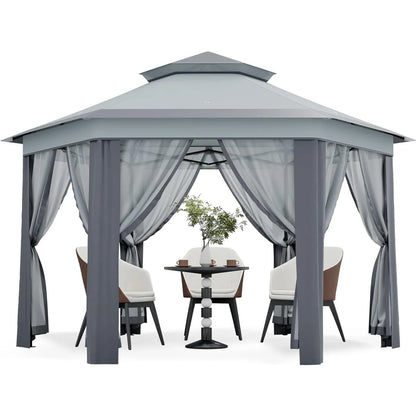 13x13 FT Pop Up Gazebo Outdoor Canopy Tent With Mosquito Netting Double Roof Heavy Duty Shelter For Patio Backyard Garden