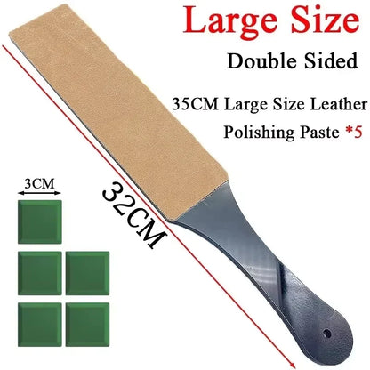 Double Side Leather Strop for Knife Sharpening Stropping Block Kit with Polishing Compound Knife Sharpening Double Side