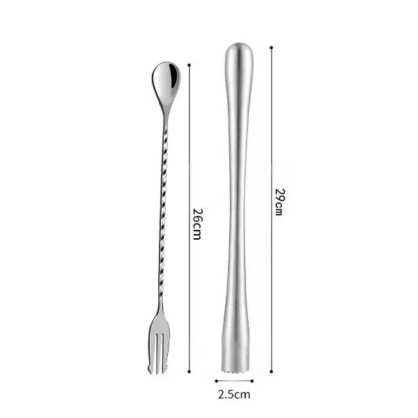 PGY 2Pcs Stainless Steel Cocktail Muddler with Bar Mixing Spoon Cocktail Muddler Long Drink Stirrer Bartender Bar Accessories