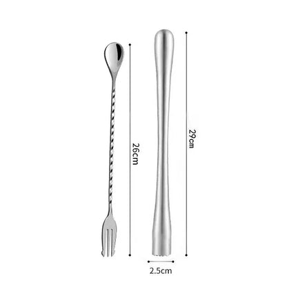 PGY 2Pcs Stainless Steel Cocktail Muddler with Bar Mixing Spoon Cocktail Muddler Long Drink Stirrer Bartender Bar Accessories