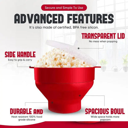 Silicone Microwave Popcorn Popper BPA Free Collapsible Popcorn Bowl Microwavable Pop Corn Maker with Lid Dishwasher Safe