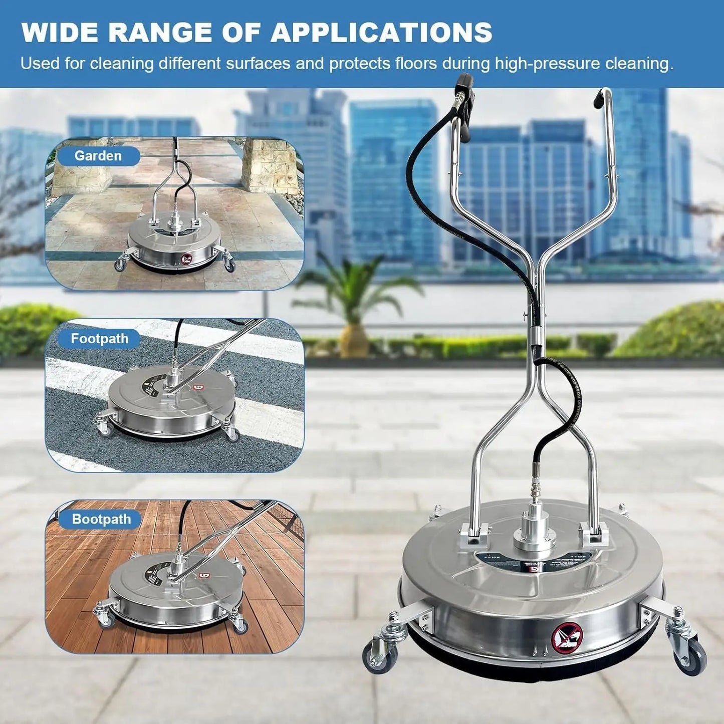 20 inch 4600 PSI Pressure Washer Surface Cleaner with 4 Wheels & Dual Handles for Cleaning Driveways, Sidewalks, Decks & Patios
