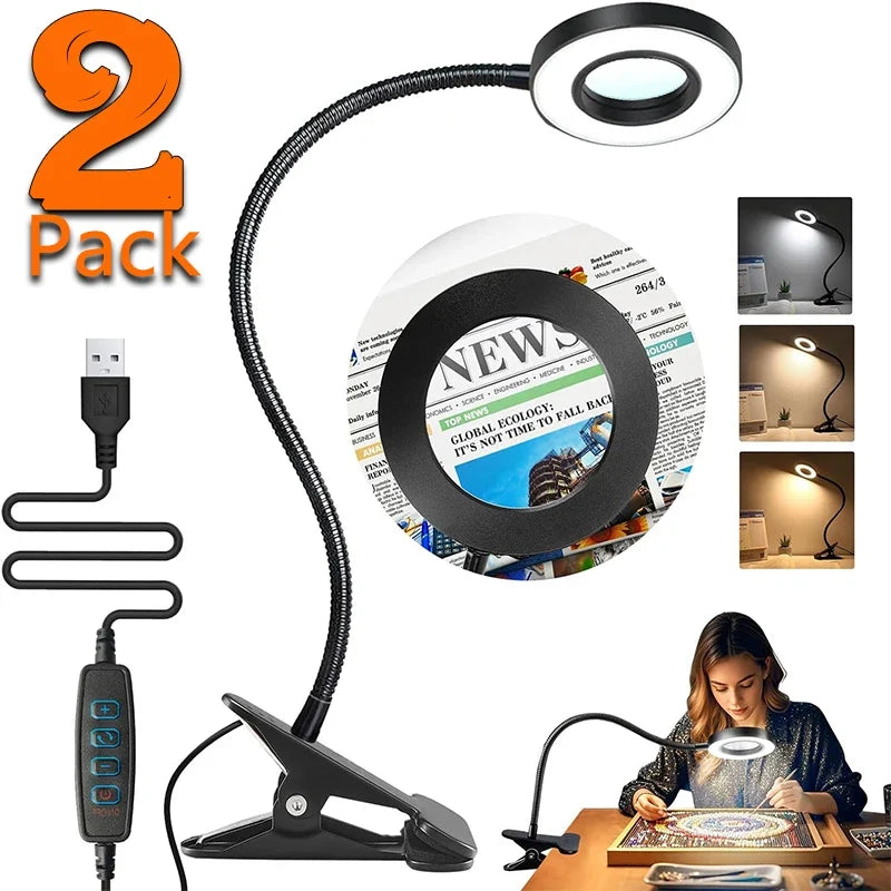 With/Without Magnifier 3 Color Change 10 Brightness Stepless, Flexible Gooseneck Desk Light With Magnifying Glass Or Not Include