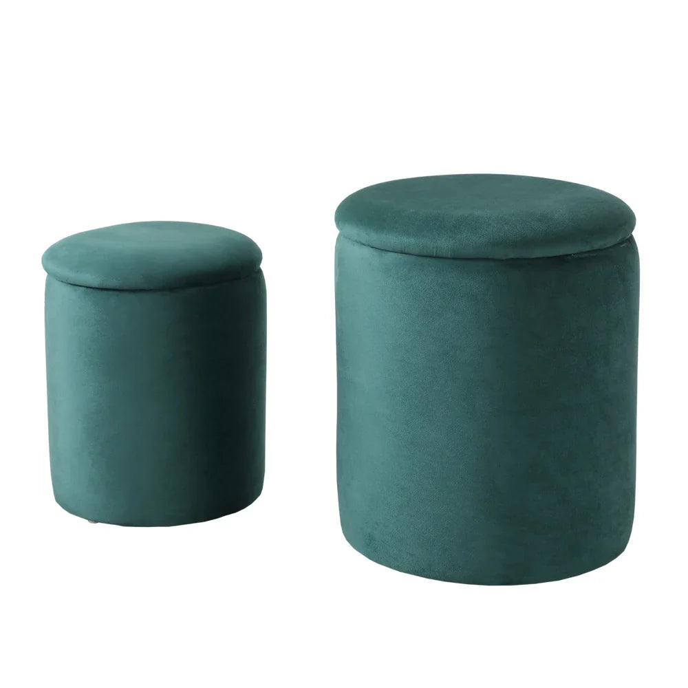 Pieces Velvet Storage Ottoman Set - Round Tufted Storage Bench with Removable Lid, Multifunctional Stool for Living Room Bedroom