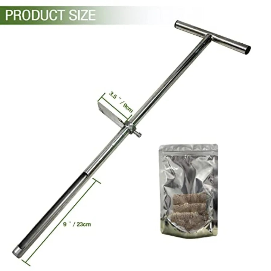 Soil Probe 35 Inch with 2 Bags Straight Soil Sample Probe for Lawn House Plants T-Handle Soil Sampler Probe Rod with Pedal Stai