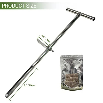 Soil Probe 35 Inch with 2 Bags Straight Soil Sample Probe for Lawn House Plants T-Handle Soil Sampler Probe Rod with Pedal Stai