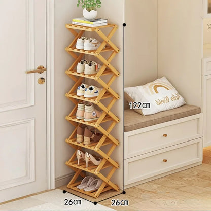 Shoe Rack Bamboo Made Telescopic Doorway Shoe Rack No Installation Required Frame Multi Layer Household Foldable Shoes Shelves