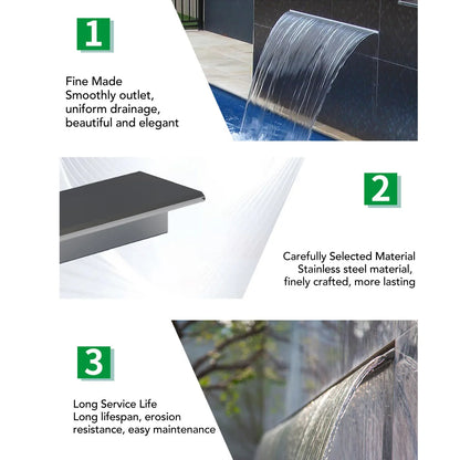 Waterfall Outlet Waterfall Outlet 304 Stainless Steel Decorative Waterfall Fountain Spillway for Courtyard Garden Villa Pool