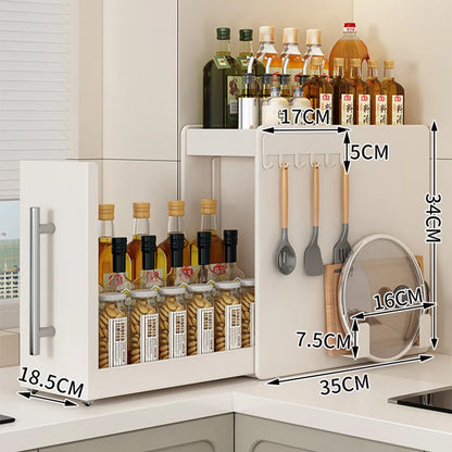 Pull-out multi-functional multi-layer storage seasoning rack, kitchen narrow side countertop storage rack