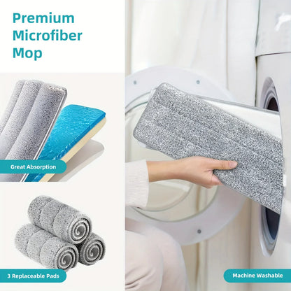Spin Mop and Bucket Set with Wringer, Floor Cleaning System with 3 Washable Microfiber Pads for Wet & Dry Use on All Floors