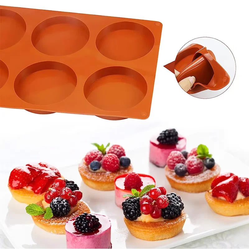 6-Cavity Round Silicone Baking Molds Non-Stick Round Cylinder Mold Kitchen Baking Mold for Cupcake Whoopie Pie Pan Burgers YY22