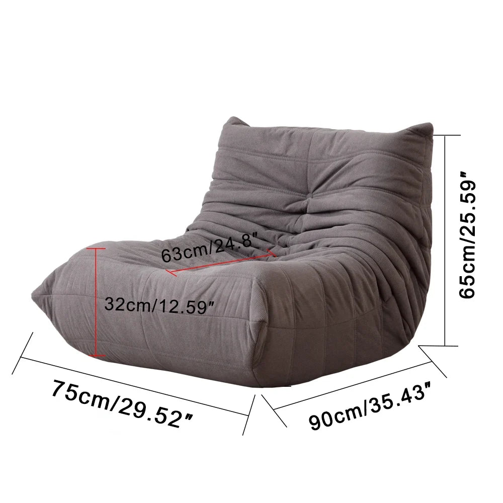 Lazy Sofa, Caterpillar Sofa | Classic Grey Sponge-Filled, Living Room Ready, No Electricity Needed
