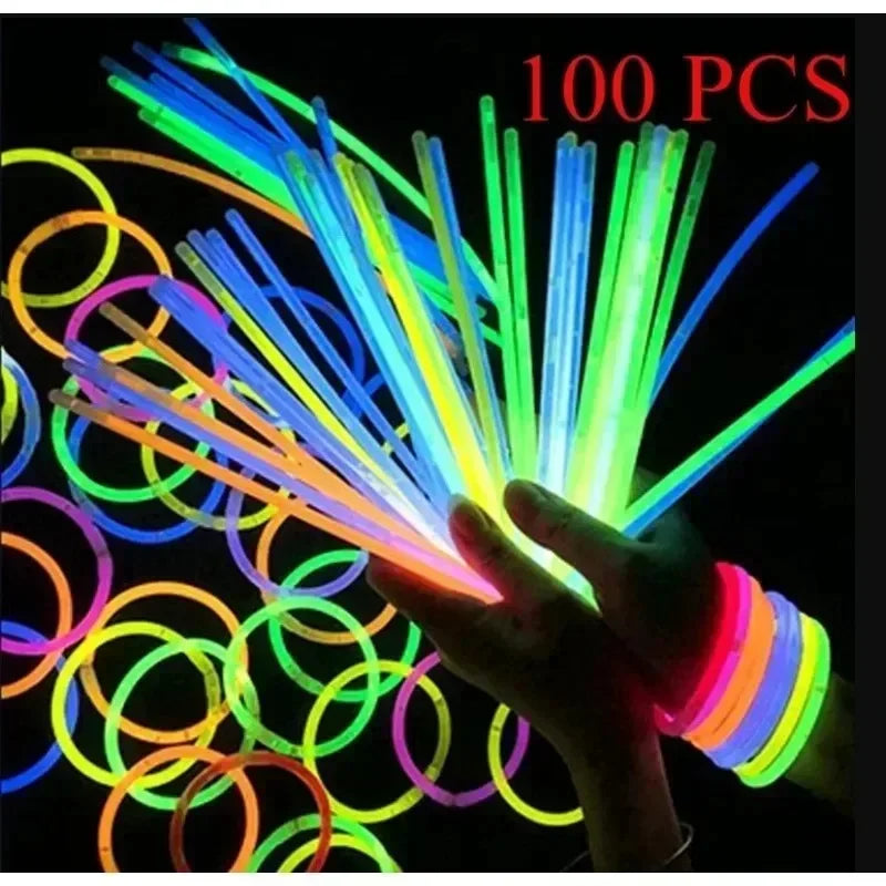 100PCS Glow Stick Christmas Halloween New Year Children's Toys Glow Dance Festival Party Glow Wristbands Glow Bracelet Concert