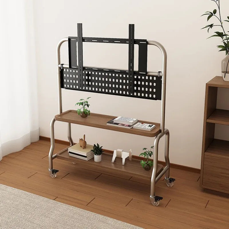 Stainless steel TV floor stand movable vertical wheeled trolley TV stand living room bedroom universal hanger Storage rack