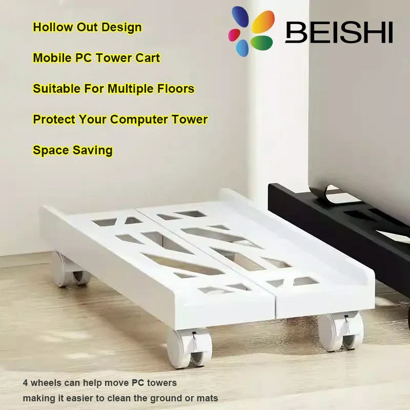 Ventilated Computer Tower Stand PC Tower Stand with 4 Caster Wheels Fits Most PC, Under Desk CPU Holder PC Floor Cart PC Riser