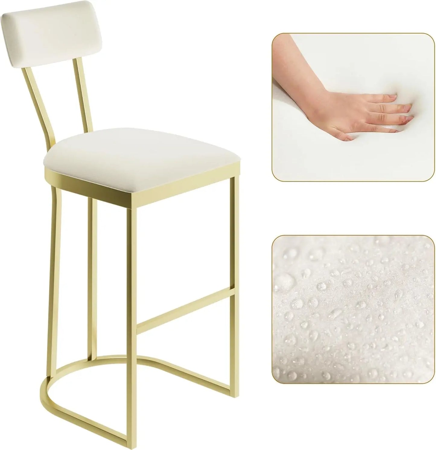 2Pcs Counter Height Bar Stools Set with Back Metal Frame & Upholstered Seat Tall Barstools for Kitchen Island, Home Dining Room