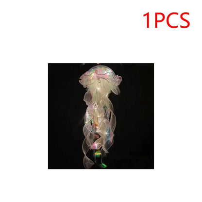Jellyfish Colorful Nightlight Button Battery Hanging Ceiling Lantern with Ribbon&Bead LED Bulbs for Children Bedroom