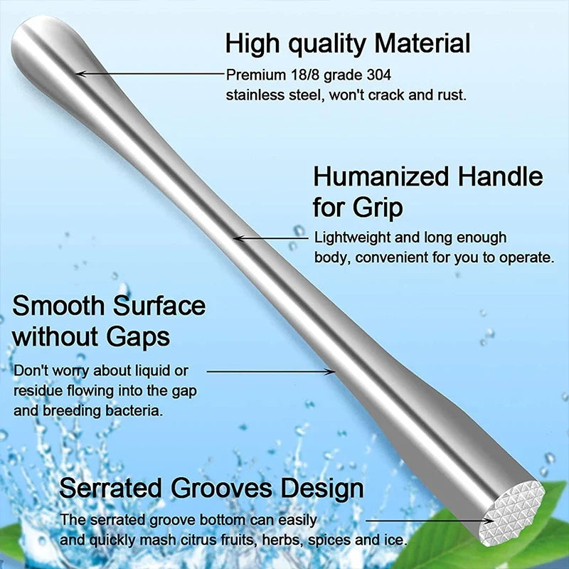 PGY 2Pcs Stainless Steel Cocktail Muddler with Bar Mixing Spoon Cocktail Muddler Long Drink Stirrer Bartender Bar Accessories