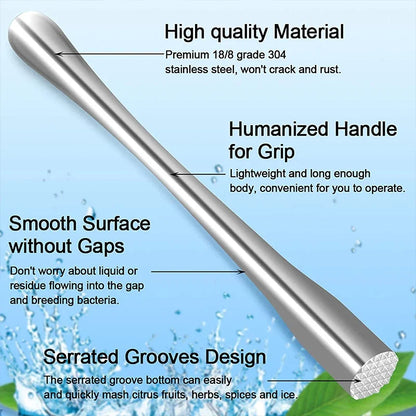 PGY 2Pcs Stainless Steel Cocktail Muddler with Bar Mixing Spoon Cocktail Muddler Long Drink Stirrer Bartender Bar Accessories
