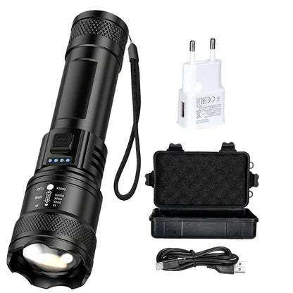 Super Bright Flashlight USB Rechargeable LED Long Range Tactical Torch Outdoor Waterproof Emergency Camping Fishing Lantern
