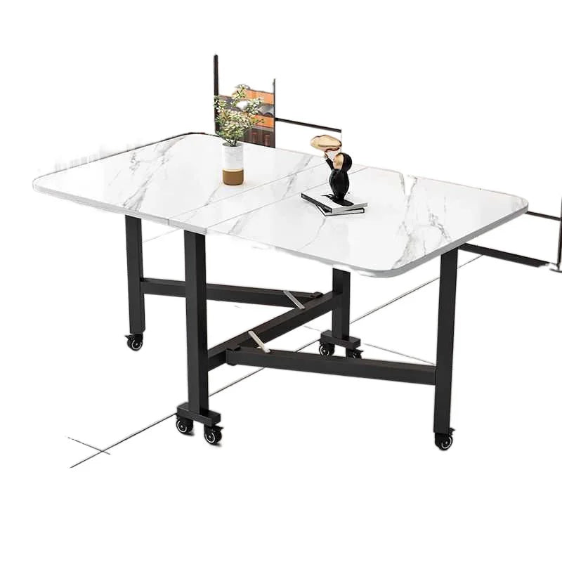 Folding dining table for small household multifunctional folding rock board table rectangular living room movable dining table