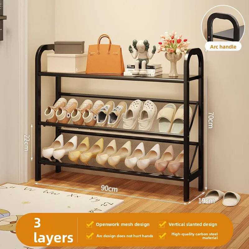 Steel shoe rack household door simple storage space saving metal multi-layer narrow shoe cabinet
