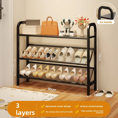 Steel shoe rack household door simple storage space saving metal multi-layer narrow shoe cabinet