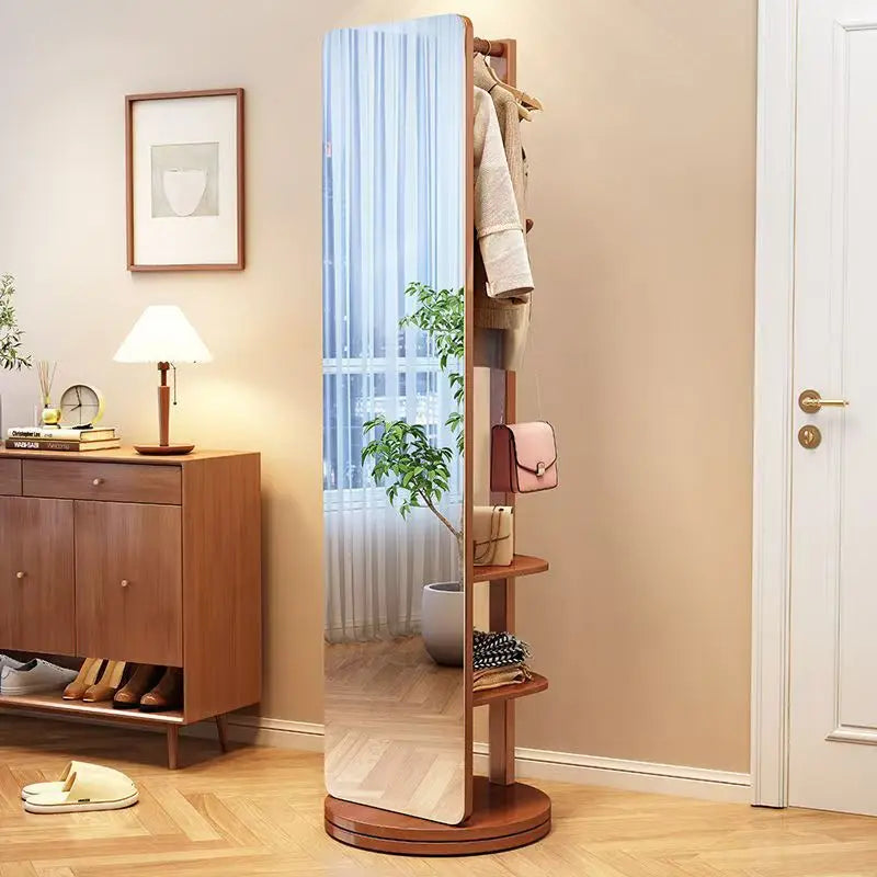 Solid wood dressing mirror full body mirror home rotatable fitting mirror floor mirror with hanger integrated bedroom mirror
