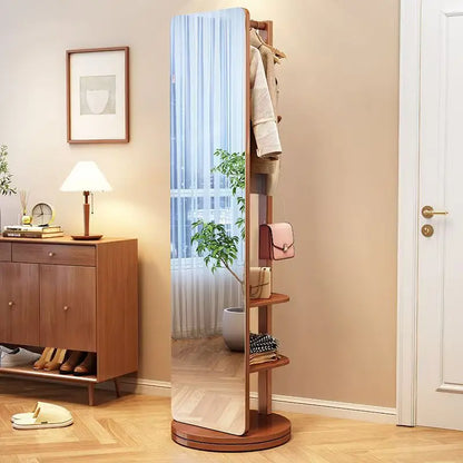 Solid wood dressing mirror full body mirror home rotatable fitting mirror floor mirror with hanger integrated bedroom mirror