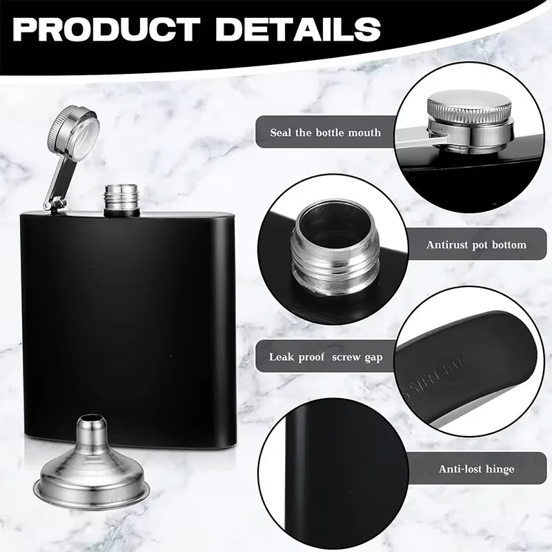 6 oz Stainless Steel Hip Flask with Funnel Leakproof Hip Flask For Alcohol Liquor Bulk Wedding Party Whiskey Flask YY208