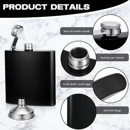6 oz Stainless Steel Hip Flask with Funnel Leakproof Hip Flask For Alcohol Liquor Bulk Wedding Party Whiskey Flask YY208