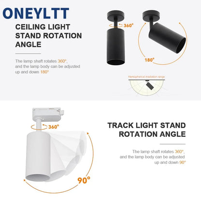 Surface Mounted 360° Rotatable White Black Gold Copper LED Ceiling Track Downlight 6W GU10 Bulb Replaceable Wall Spot Light