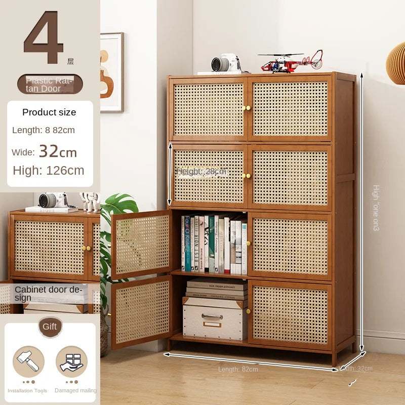 Bookcase with door, multi-layer storage rack, seam storage cabinet, living room display cabinet, bookshelf