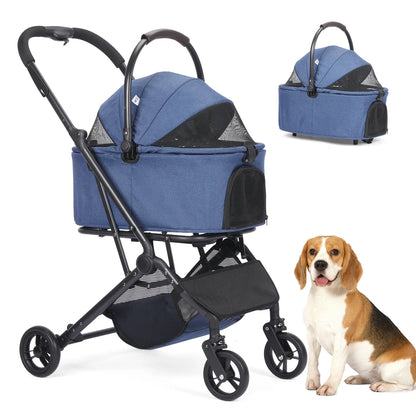 3 in 1 Dog Stroller, Upgraded Frame, Up to 44lbs Pet Stroller with Dog Poop Bags & Dispenser, Zipperless Entry, Storage Basket &
