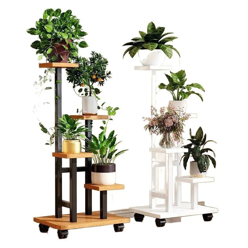 Mobile Iron Plant Stand Multi Tier Rolling Plant Rack Flower Pot Holder Indoor Outdoor Balcony Living Room Plant Shelf Rack