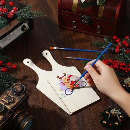 3/6/10Pcs Wooden Cutting Board Craft with Handle Wooden Chopping Board Unfinished Round Charcuterie Cheese Boards for Christmas
