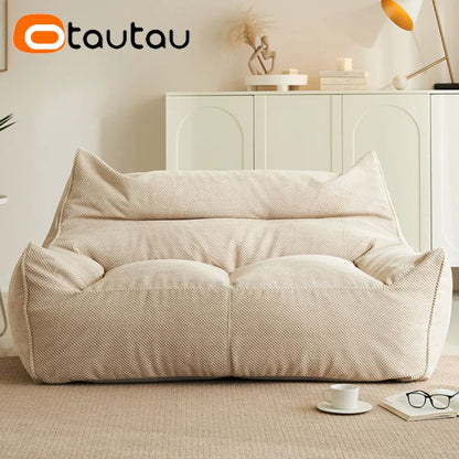 OTAUTAU Soft Waffle 1-2 Seat Bean Bag Couch Cover Set Without Filler Beanbag Armchair Lazy Sofa Bed Lounger Ottoman Stool SF182