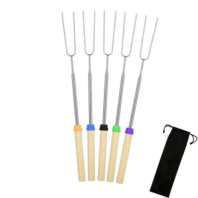 5Pcs Marshmallow Roasting Sticks Extendable 32in Long Metal Barbecue Skewers with Wooden Handle Outdoor Camping Fire Pit Sticks