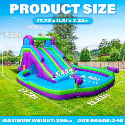 Inflatable Double Water Slide   Grade Inflatable Water Slide with  Pool for Adults and Kids Includes Blower Outdoor Water Play