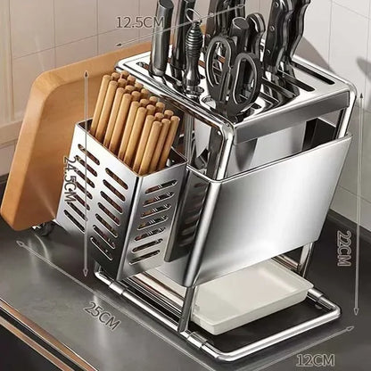 Stainless Steel Kitchen Knife Holder Multifunctional Knife Storage Organizer Cutlery Rack Pot Lid Rack Cutting Board Racks