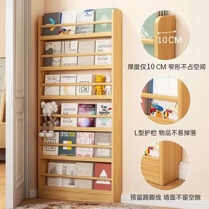 Corner storage rack, ultra-thin solid wood floor-standing bookcase, door back storage rack, narrow cabinet, wall-mounted childre