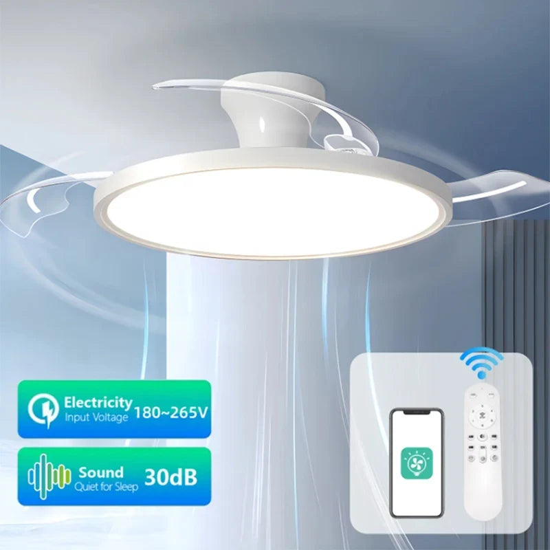 Modern Ceiling Fan Lamps silent invisible 3 folding blades blade LED lights Living room dining room Bedroom study AC95-260V