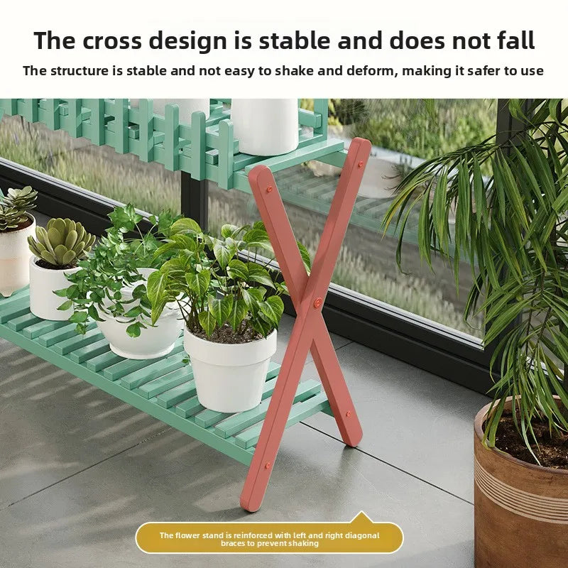 Natural Bamboo Multi Tier Floor Plant Stand Mobile Flower Pot Shelf Indoor Outdoor Balcony Living Room Succulent Display