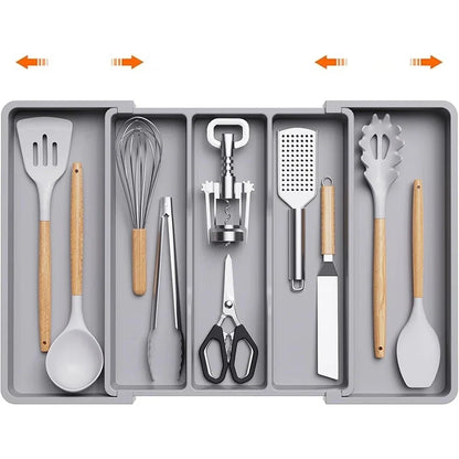 Expandable Utensil Organizer for Kitchen Drawers Large Silverware Drawer Organizer Divider Adjustable Cooking Utensil Tray