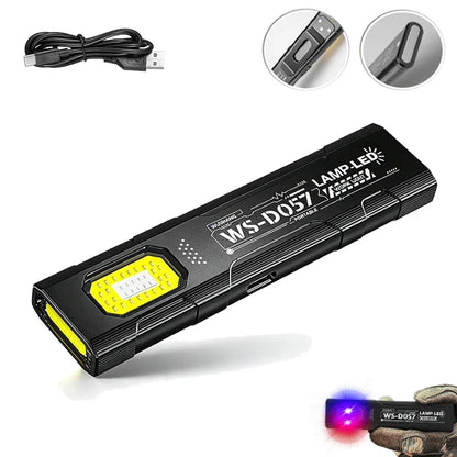 Powerful 550LM EDC Flashlight USB C Rechargeable Portable Torch with COB Red and Blue Lights Outdoor Portable Pen Clip Lantern