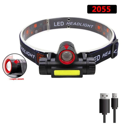 Super Bright LED Headlamp Rechargeable Waterproof Flashlight With XPE COB Beads And Tail Magnet Dual Light Sources Work Light