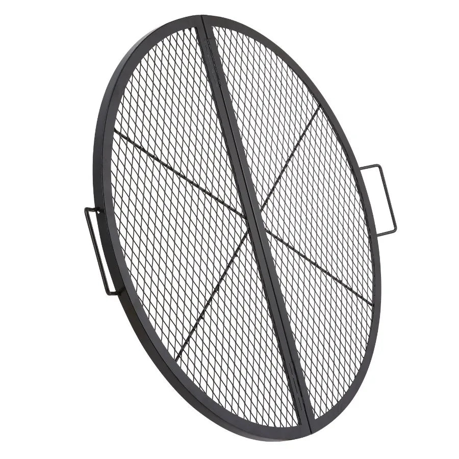 Foldable Round Cooking Grate for Outdoor Party Heavy Duty Steel Fire Pit Grill with Handle and Support X Wire 36 Inch Black Por