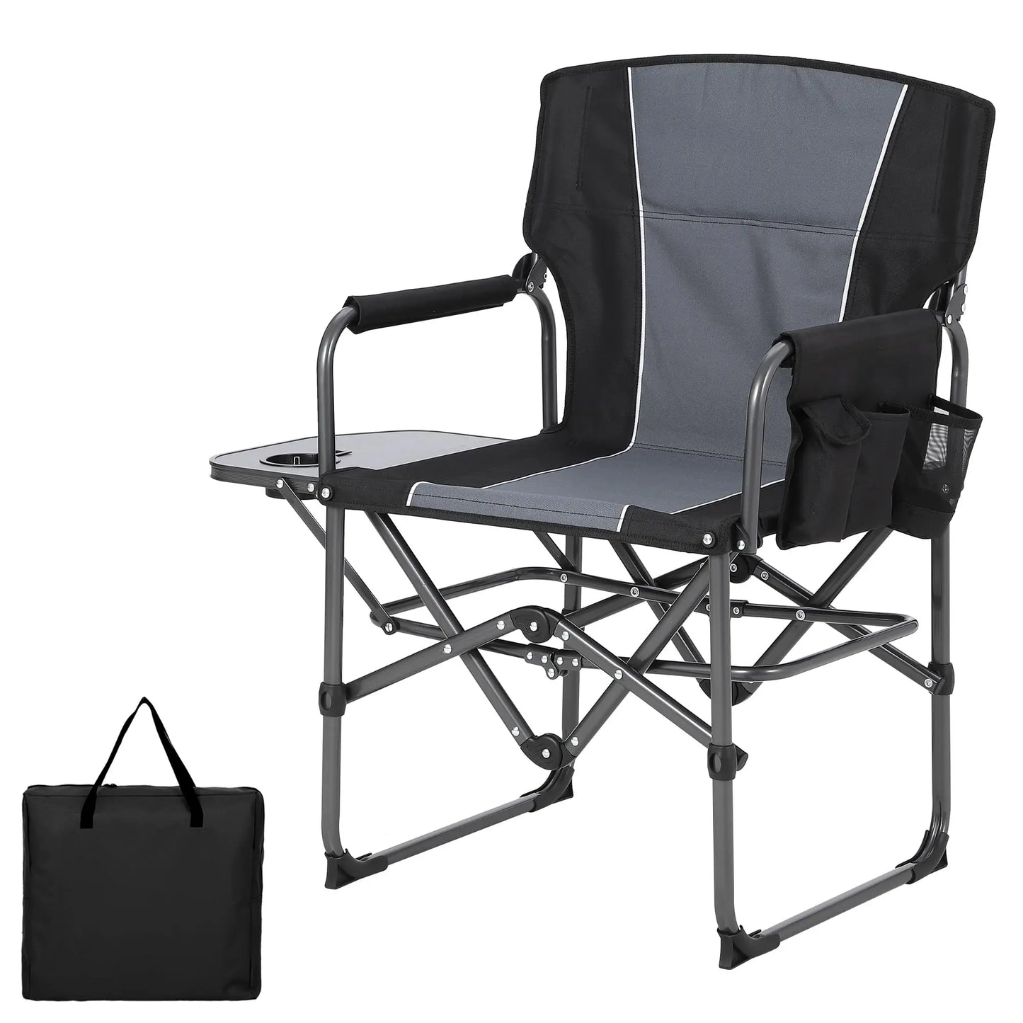 Oversized Folding Director Chair Heavy Duty 400LBS Portable Camping Chair With Side Table Pockets Outdoor Seat For Lawn Fishing