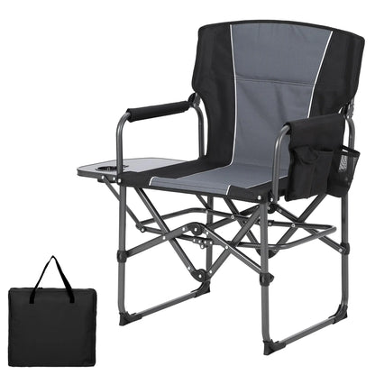 Oversized Folding Director Chair Heavy Duty 400LBS Portable Camping Chair With Side Table Pockets Outdoor Seat For Lawn Fishing